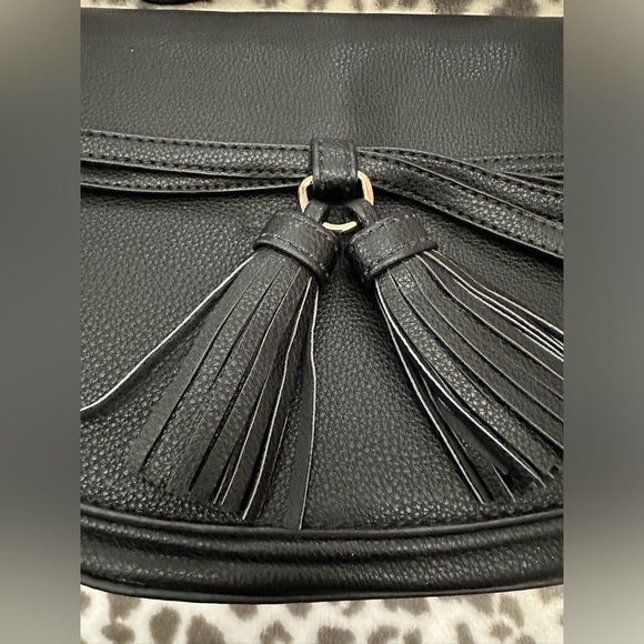 Pink Haley Faux Leather Crossbody Purse with Double Tassels in Black - Picture 8 of 15